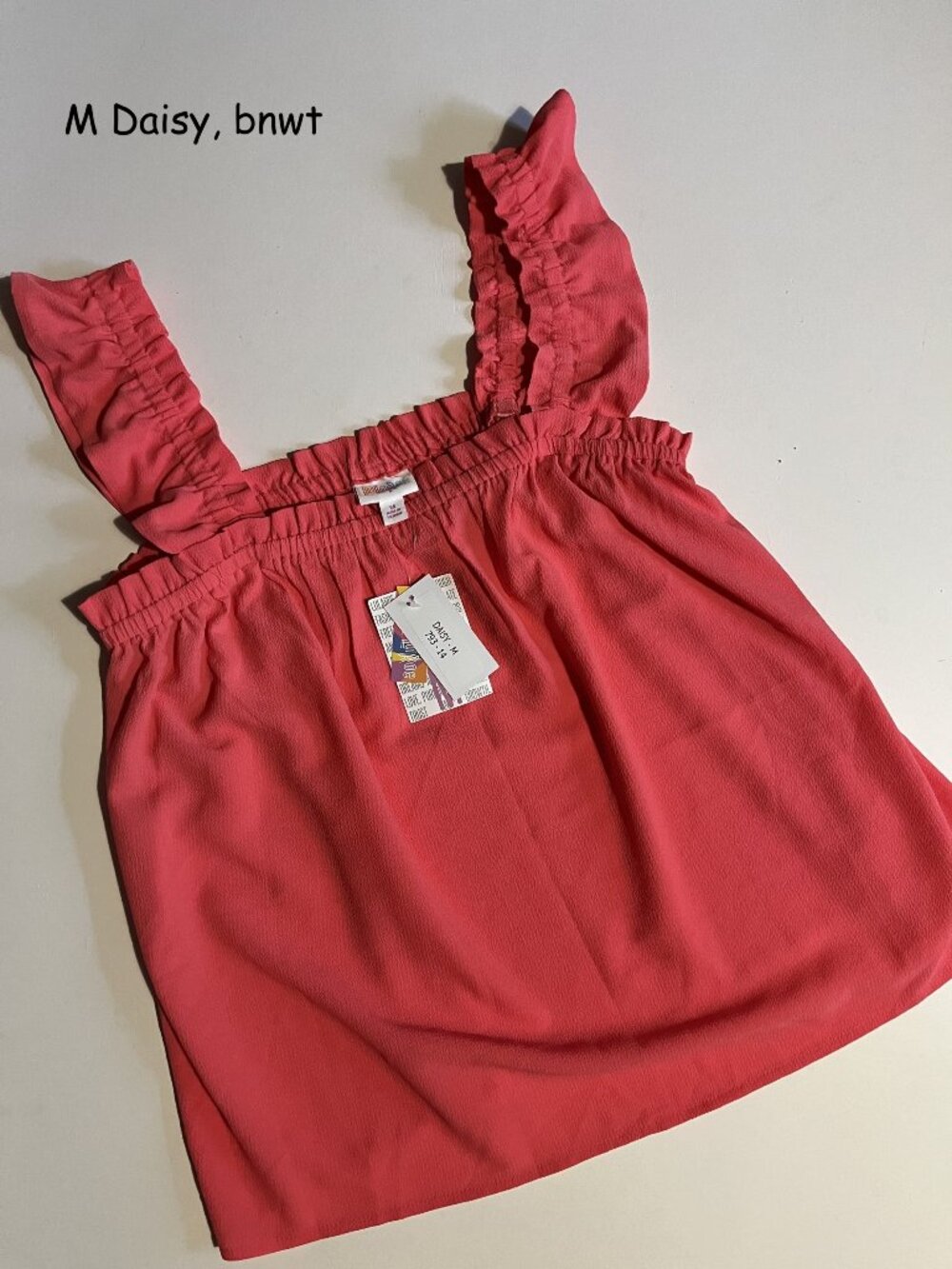 Medium Lularoe Daisy ruffle strap top, coral pink